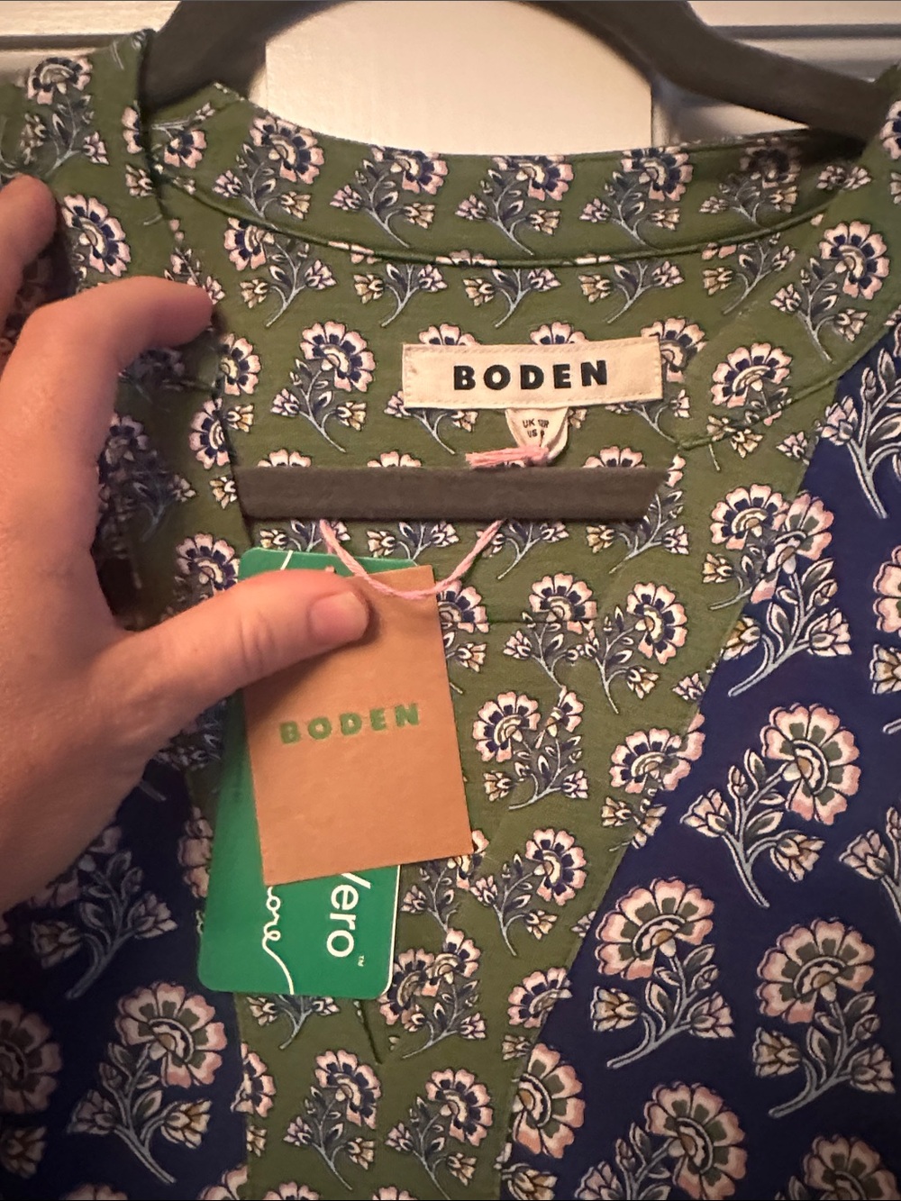 Boden Lily Blue Floral Print Midi Dress with Green Trim - Picture 3 of 3
